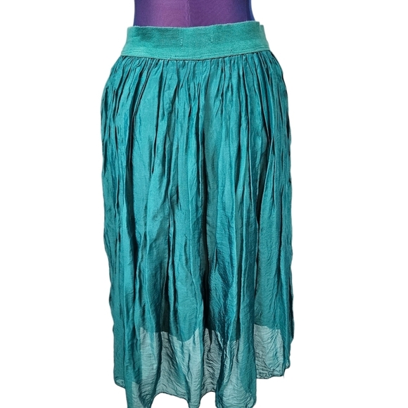Alexandre Laurent Peacock Teal Pleated Silk Midi Skirt Size Small Women's U17 - Picture 4 of 8